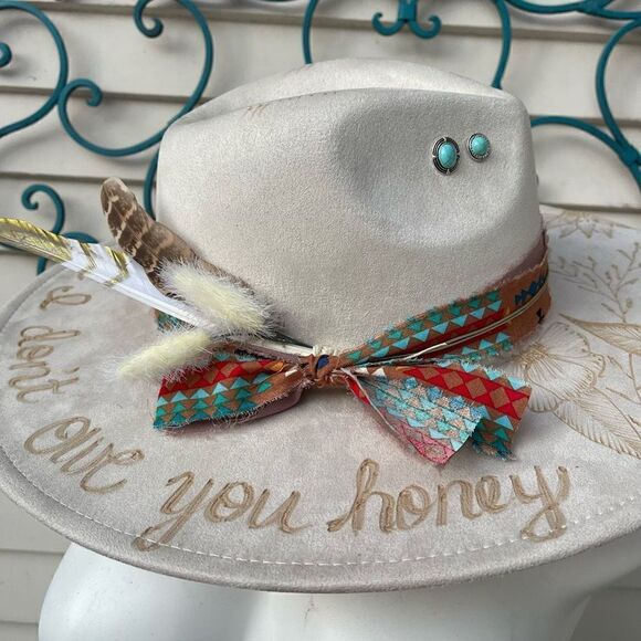 Hand Burned Hat | Wide Brim Hat | Branded Hat | wildflowers  display picture 1
